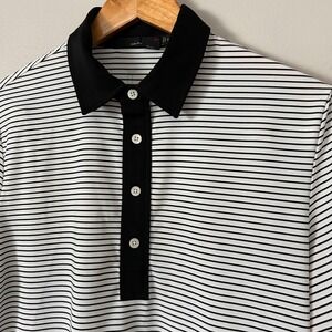 RLX Ralph Lauren Polo Shirt Mens M Black White Striped Short Sleeve Performance